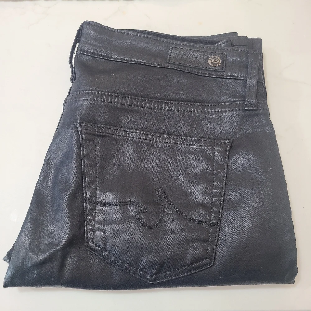 AG The Legging Ankle Super Skinny Black Coated Jeans Size 25